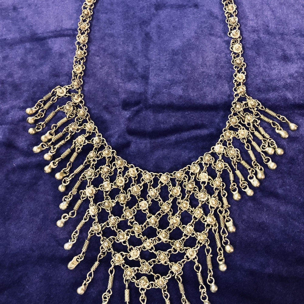 Silver tone necklace hand made one of a kind